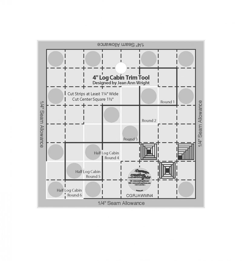 Creative Grids 4in Log Cabin Trim Tool Quilt Ruler â€“ CGRJAWMN4 â€“ Made in USA, 4-1/2in x 4-1/2in, Non-Slip Grip Acrylic Quilting, Sewing, Crafting, Patchwork Ruler & Template - Image 1